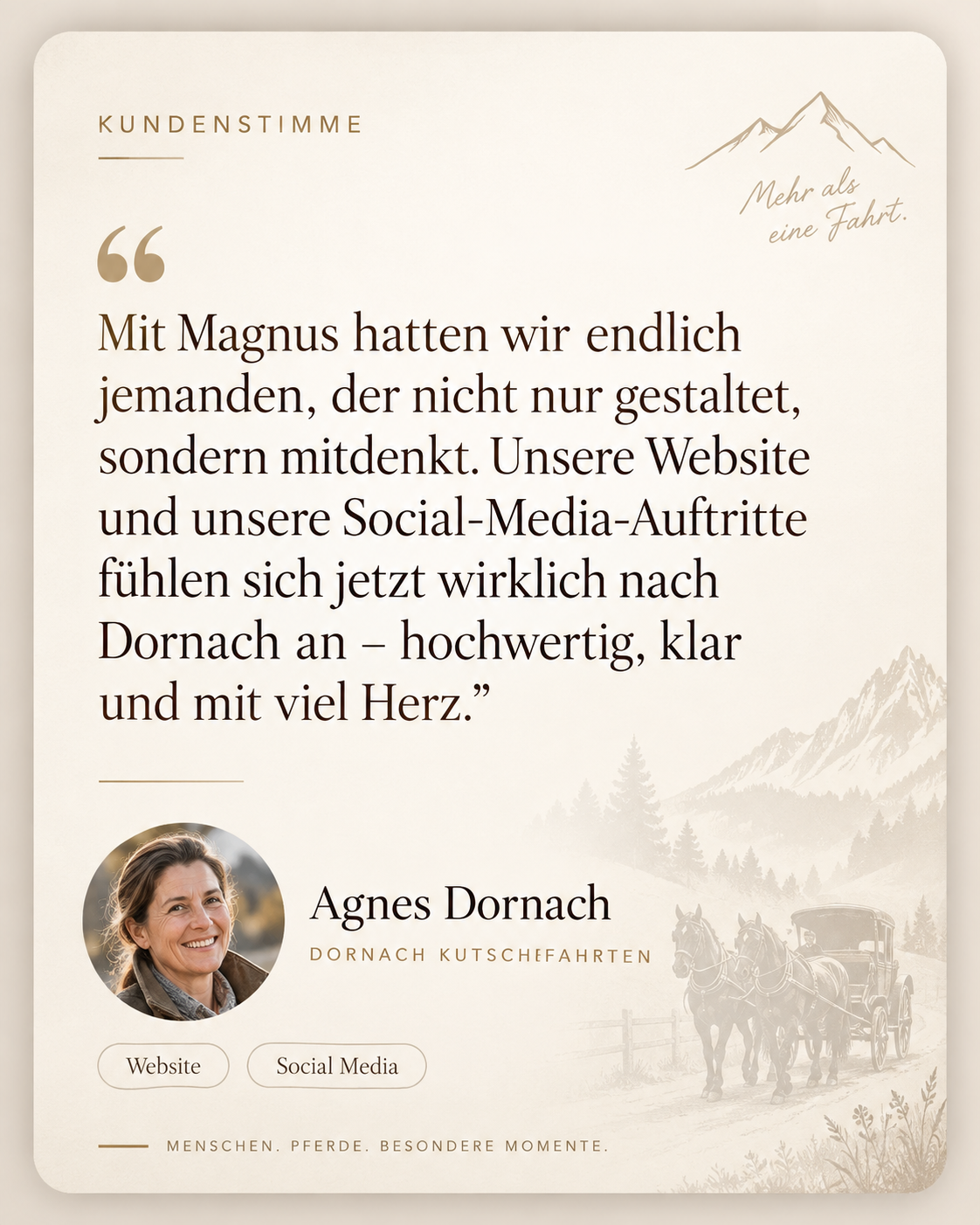 Kundenstimmen-Karte von Agnes Dornach im alpinen Stil